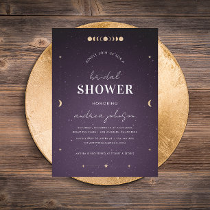 Purple Galaxy Gold Moon Celestial Bridal Shower Invitation