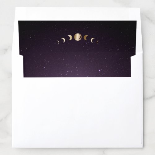 Purple Galaxy Gold Moon Celestial Starry Wedding Envelope Liner