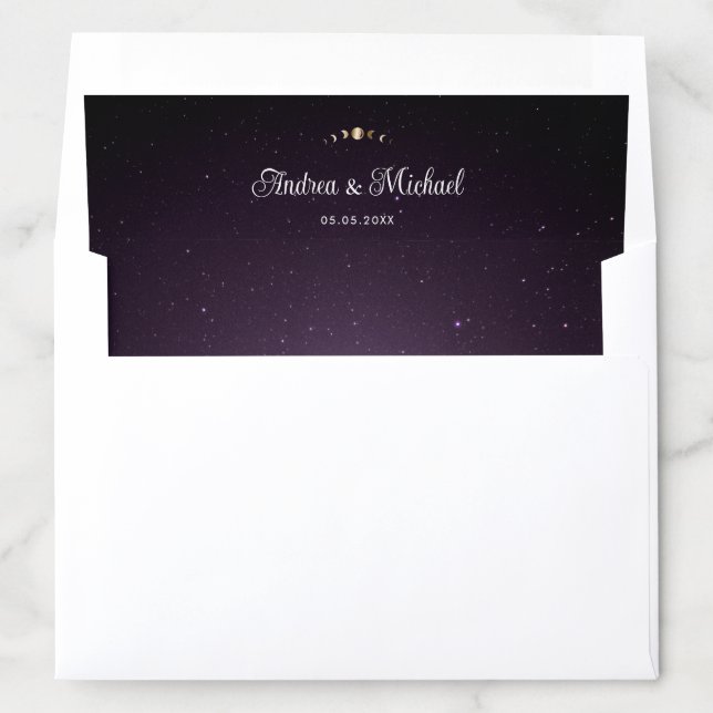 Purple Galaxy Gold Moon Universe Celestial Wedding Envelope Liner (In Envelope)