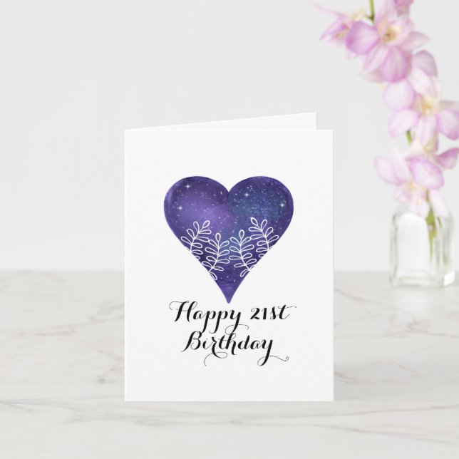 Purple Galaxy Heart 21st birthday Card (Orchid)