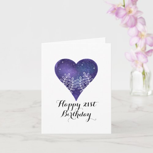 Purple Galaxy Heart 21st birthday Card