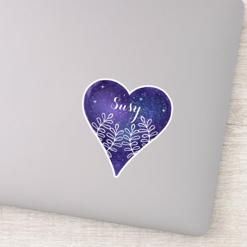 Purple Galaxy Heart Custom Name  Sticker