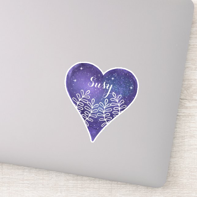 Purple Galaxy Heart Custom Name  Sticker (Detail)