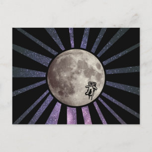 Purple Galaxy & Moon with Astronaut Space Postcard