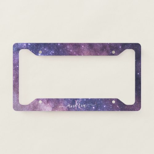 Purple Galaxy Night Sky Cosmic Universe Monogram License Plate Frame