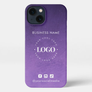 Purple Galaxy Ombre Business Logo & Social Media iPhone 13 Case