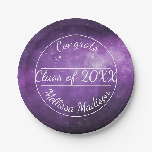 Purple Galaxy Outer Space Graduation  Paper Plates (Front)
