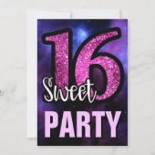 Purple Galaxy Pink Glitter Sweet 16 Birthday Party Invitation (Front)