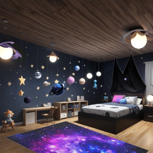 Purple Galaxy Rug - Outer Space Carpet Area Rug (Space Rug with purple and blue galaxy and lots of stars. For an outer space themed kids bedroom.)