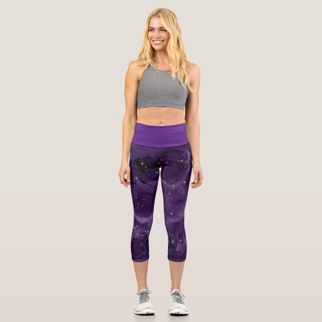 Purple Galaxy Series Design 8 Capri Leggings (Front)