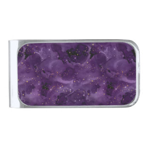 Purple Galaxy Series Design 8 Silver Finish Money Clip
