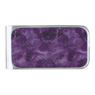 Purple Galaxy Series Design 8 Silver Finish Money Clip