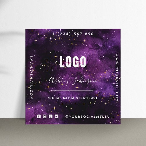 Purple Galaxy Space Sparkles QR Code  Logo Cosmic Square Business Card
