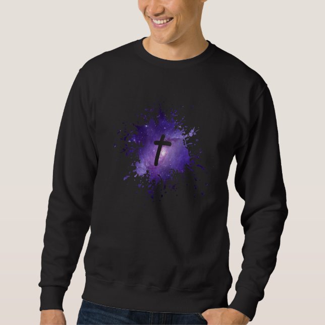 Purple Galaxy Splatter with Cross Christian Men Wo Sweatshirt (Front)