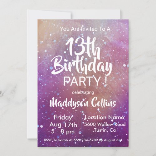 Purple Galaxy Stars Birthday Party Invitation