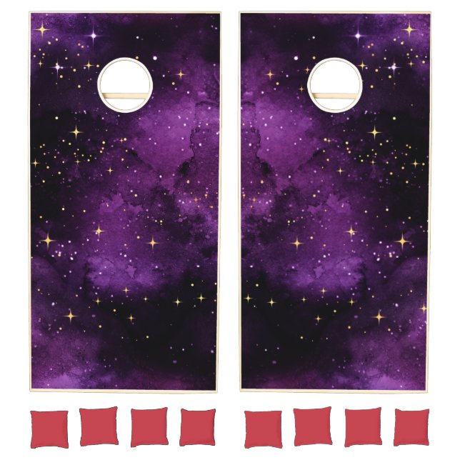 Purple Galaxy Universe Gold Stars Sparkles Cosmic  Cornhole Set (Set)
