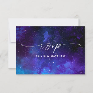 Purple Galaxy Wedding Starry Night Celestial RSVP Card
