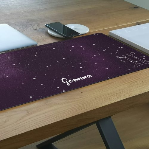 Purple Galaxy Zodiac Sign Gemini Desk Mat