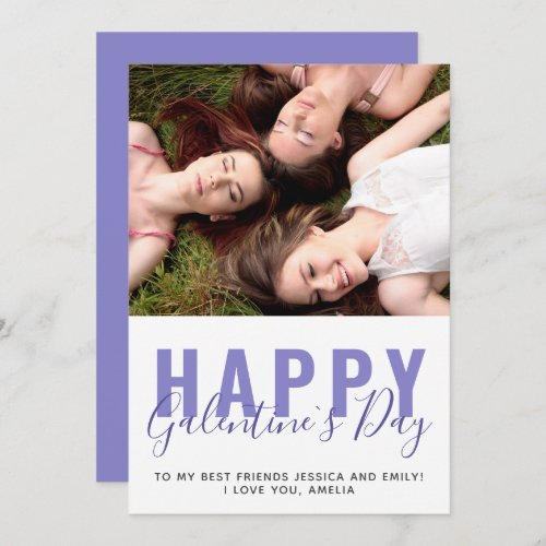 Purple Galentines Day Friend Photo Holiday Card