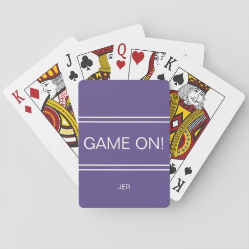 Purple GAME ON Quote Custom Monogrammed Initials Playing Cards