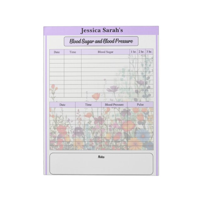 Purple Garden_ Blood Pressure and Sugar Log Notepad (Rotated)