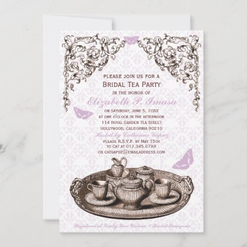 Purple Garden Bridal Tea Party Invitations Invites