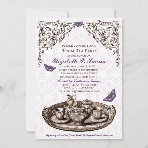 Purple Garden Bridal Tea Party Invitations Personalized Invitation