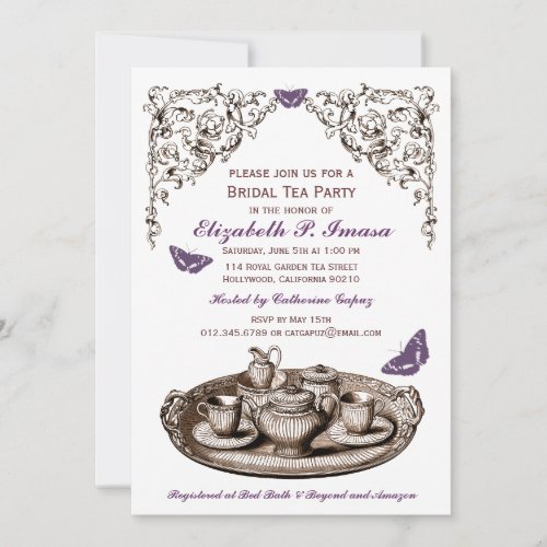 Purple Garden Bridal Tea Party Invitations Cards