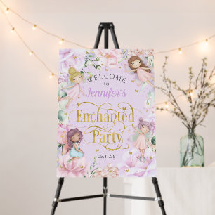 Purple garden fairy, Birthday party welcome sign