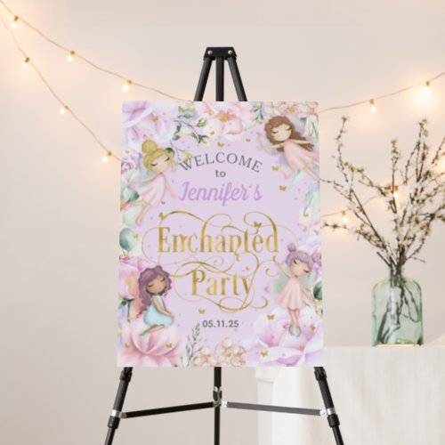 Purple garden fairy Birthday party welcome sign