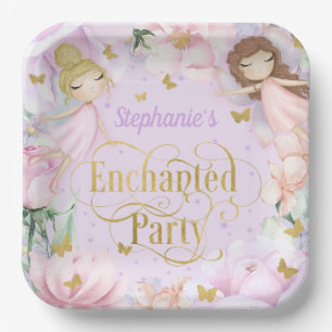 Purple, Garden fairy enchanted party birthday Paper Plates