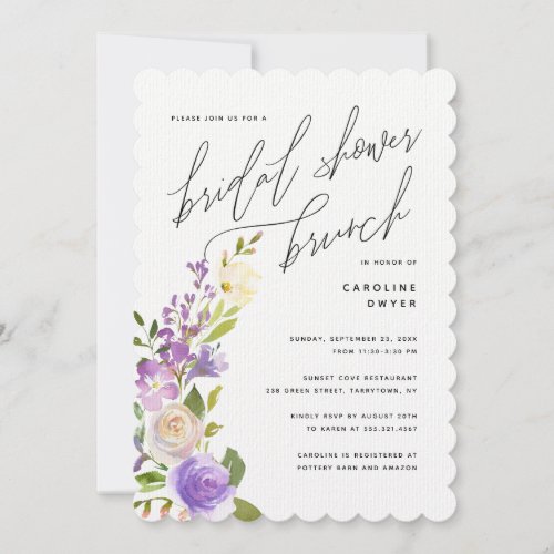 Purple Garden Floral Bridal Shower Brunch Invitation