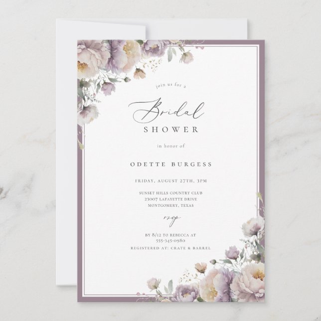 Purple Garden Floral Bridal Shower Invitation (Front)
