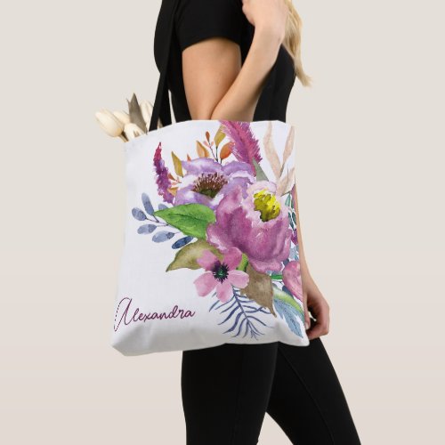 Purple Garden Floral Minimalist Custom Bridal  Tote Bag