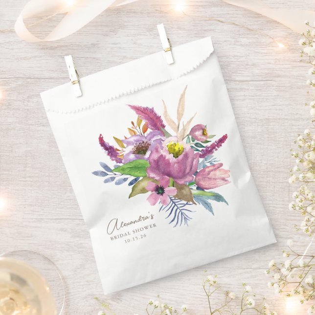 Purple Garden Floral Minimalist Custom Shower Favor Bag (Clipped)