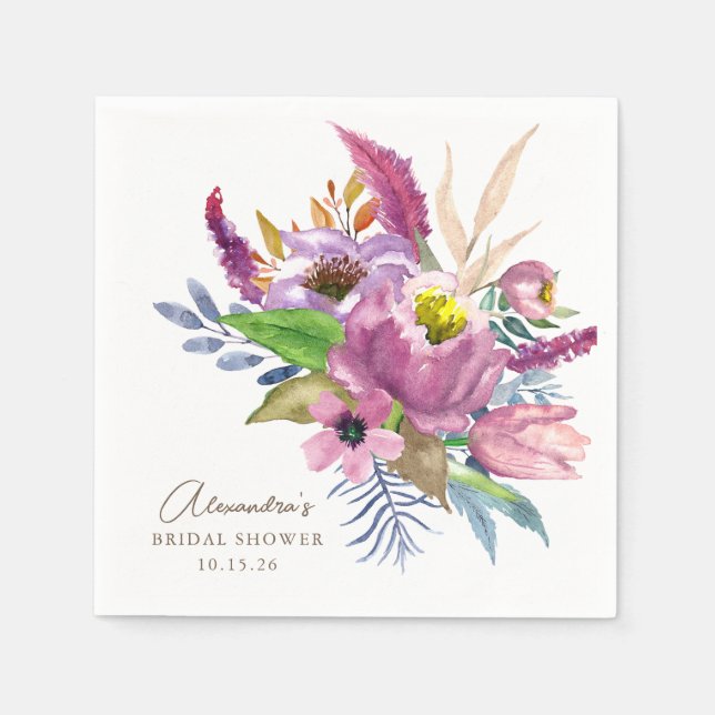 Purple Garden Floral Minimalist Custom Shower Napkins (Front)