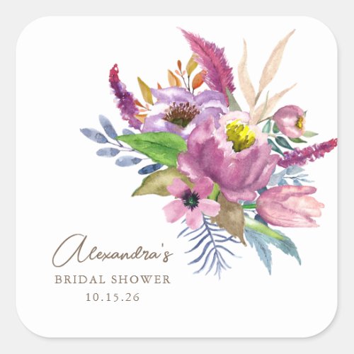 Purple Garden Floral Minimalist Custom Shower Square Sticker