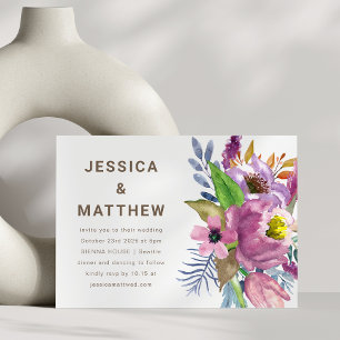 Purple Garden Floral Minimalist Simple Wedding Invitation