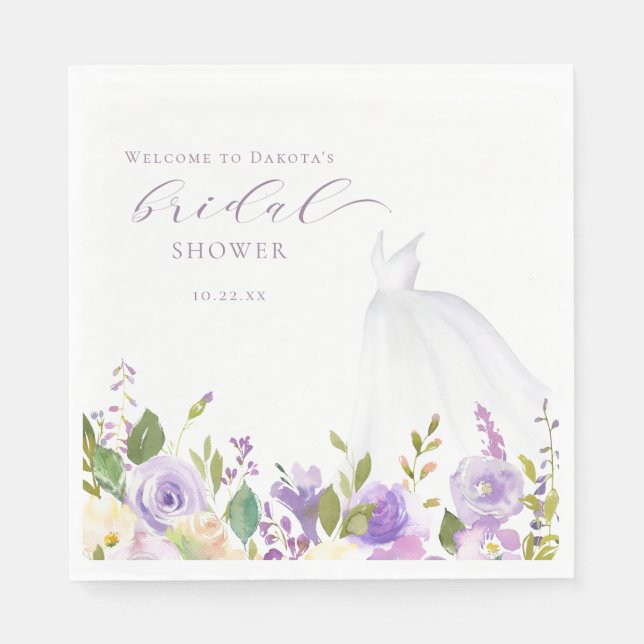 Purple Garden Floral Wedding Dress Napkins (Front)