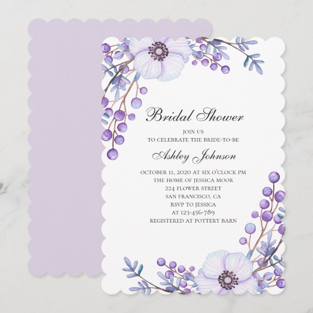 Purple garden flowers. Violet floral bridal shower Invitation (Front/Back)
