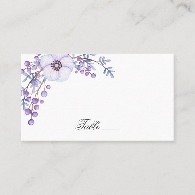 Purple garden flowers. Violet floral wedding Place Card (Front)