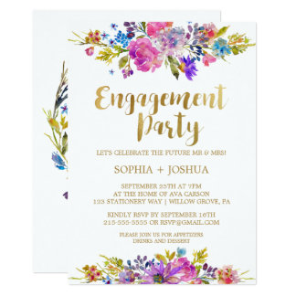 Purple Garden Gold Engagement Party Invitation