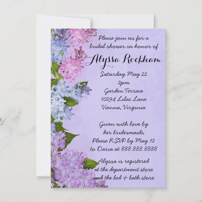 Purple Garden Lilac Flowers Bridal Shower Invitation (Front)
