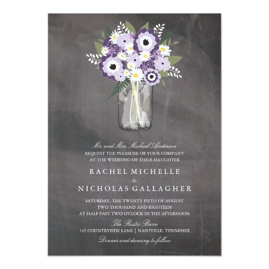 Purple Garden Mason Jar Chalkboard Wedding Card Zazzle