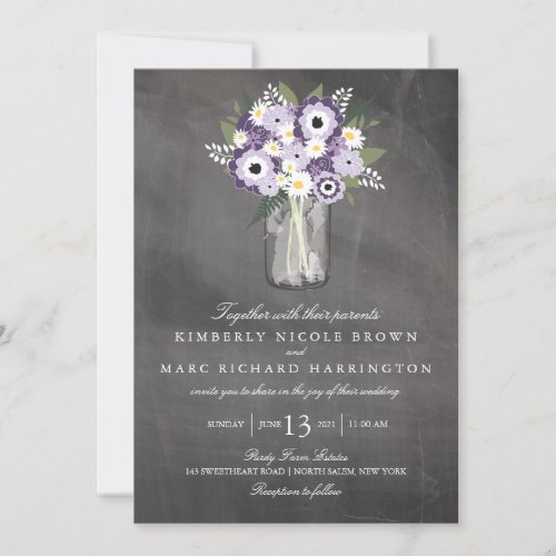 Purple Garden Mason Jar Chalkboard  Wedding Invitation