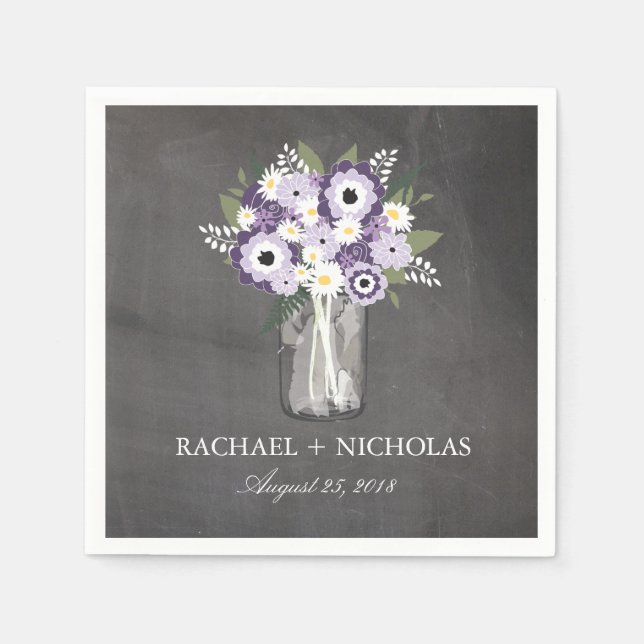 Purple Garden Mason Jar | Wedding Paper Napkins (Front)