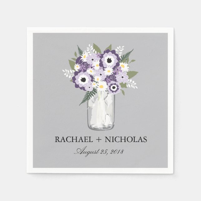 Purple Garden Mason Jar | Wedding Paper Napkins (Front)