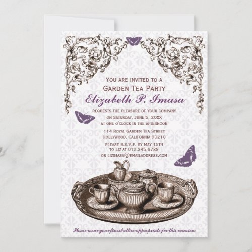 Purple Garden Tea Party Invitations