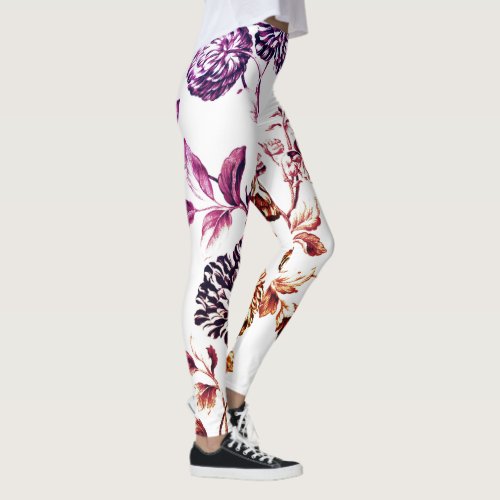 Purple Garden Vintage Floral Toile No2 Leggings