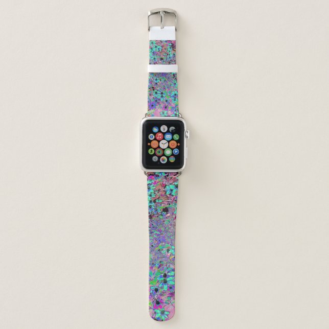Purple Garden with Psychedelic Aquamarine Flowers Apple Watch Band (Front)